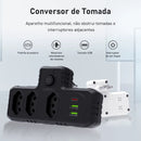 Adaptador Tomada 3 Pinos 10A Bivolt: 3 Saídas + 2 USB + 1 Tipo C