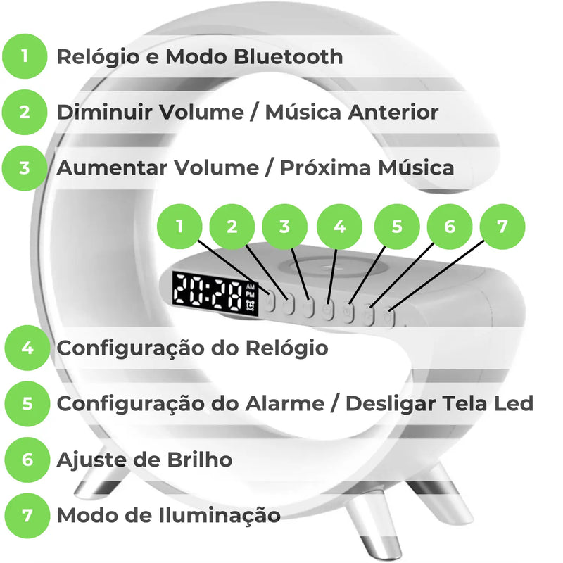 TopCharge 4x1 - Despertador, Carregador, Bluetooth e Luz RGB - Loja-TopSpoT