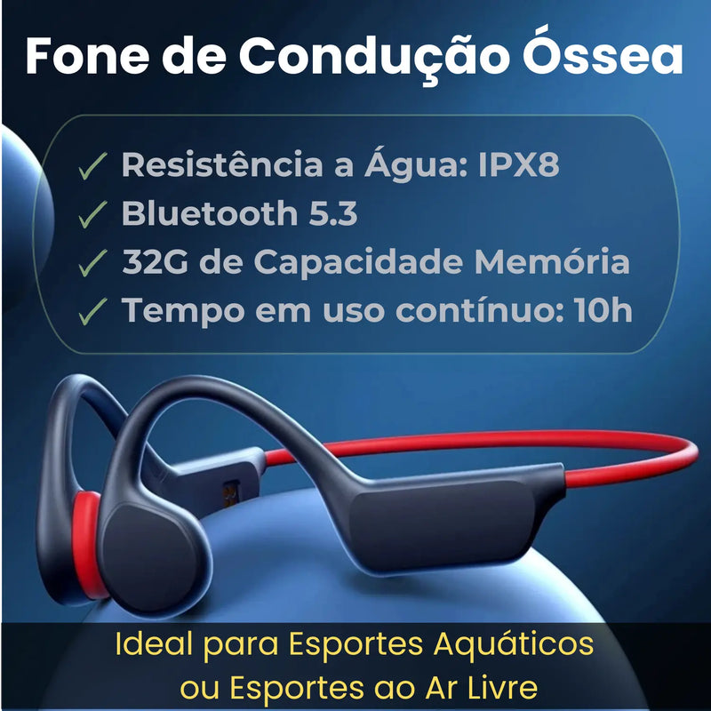 AquaBone - Fone Bluetooth 5.3 de Condução Óssea para Esportes Aquáticos - Loja-TopSpoT