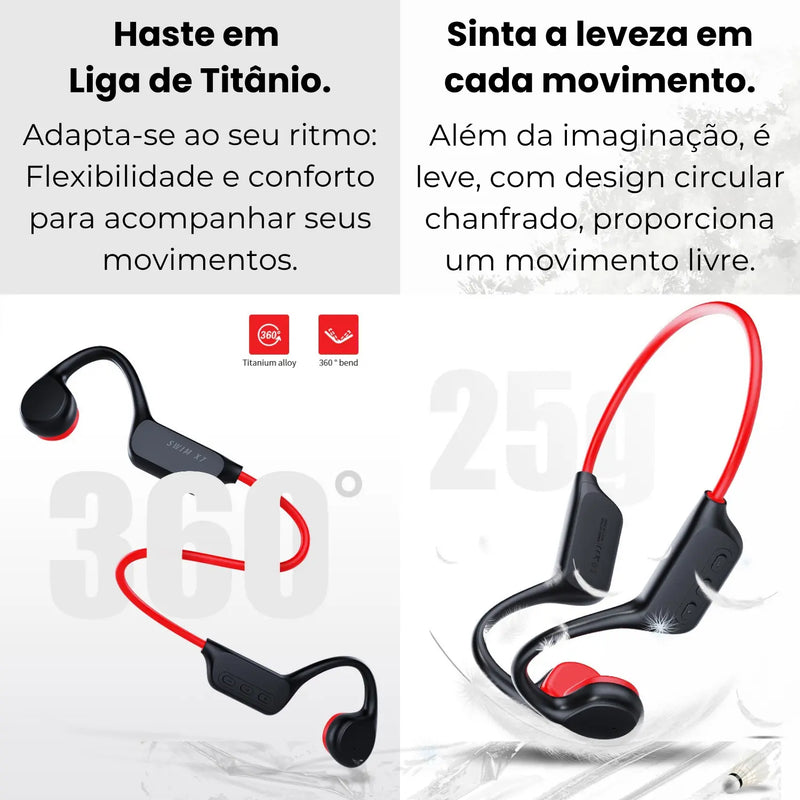 AquaBone - Fone Bluetooth 5.3 de Condução Óssea para Esportes Aquáticos - Loja-TopSpoT